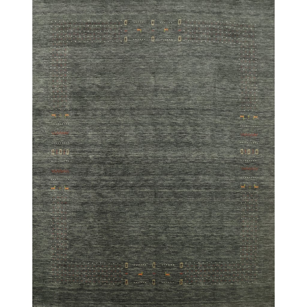 Hand Knotted Oriental 100% Wool Carpet Tribal Animal Pictorial Greys & Charcoal Gabbeh Area Rug - 9' 9'' X 10' 0''
