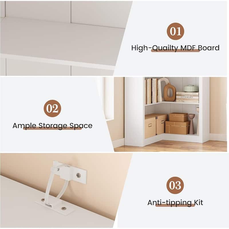 Industrial L Shaped Corner Bookshelf with Open Shelves - N/A