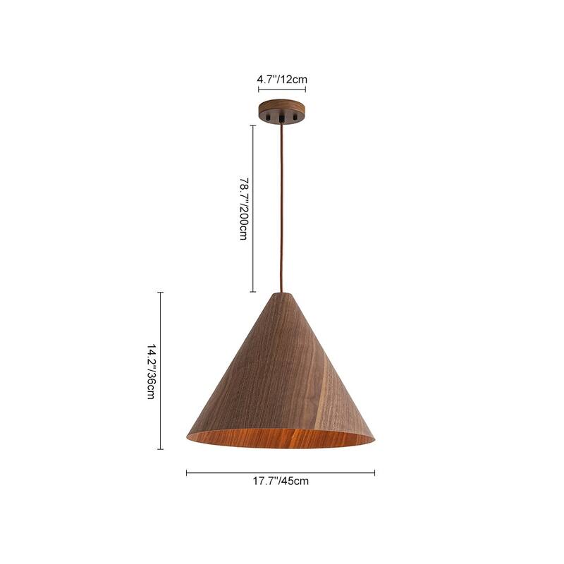 Scandinavian Wood Grain Large Tapered Conical Pendant Light 17.7in
