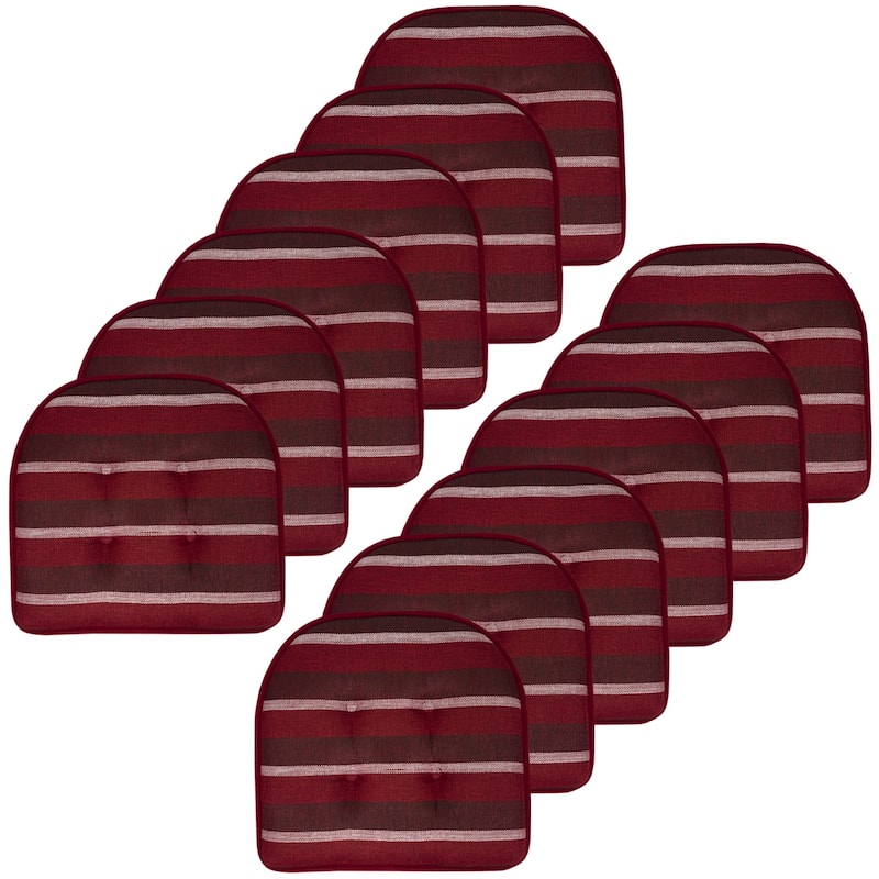 Sweet Home Collection Bradford Striped U Shaped Memory Foam Chair Cushion 17" x 16" - Set of 12 - Burgundy Striped