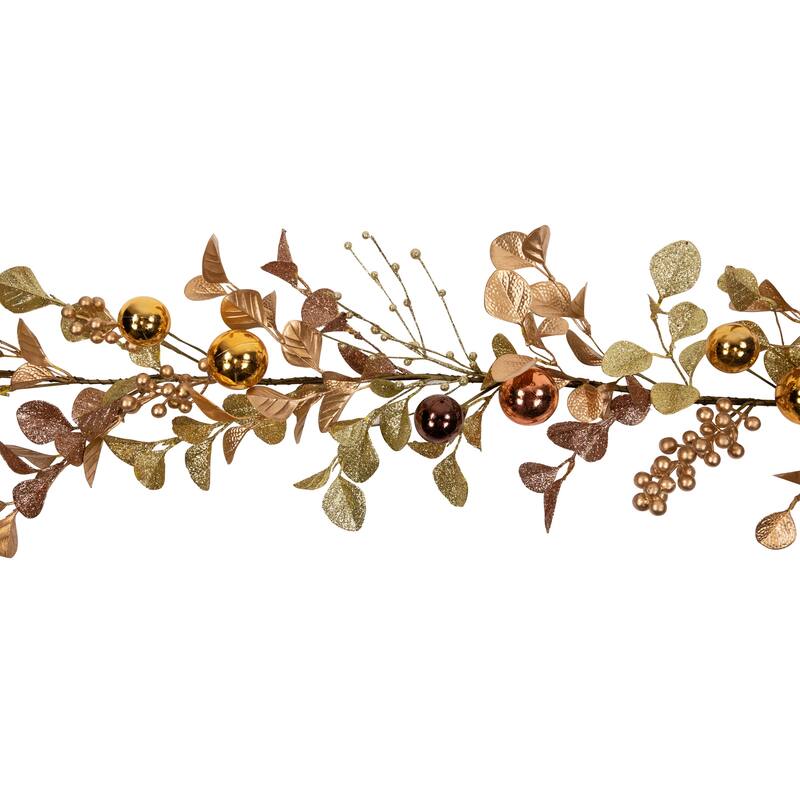 Ball Ornaments Glittered Christmas Garland - 5' x 10" - Gold and Copper Tone - 5' x 10"