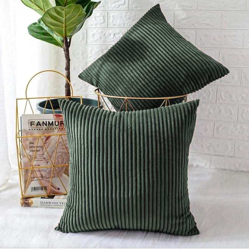 Corduroy Throw Pillow Striped Pillow for Couch Set of 2 - GREEN