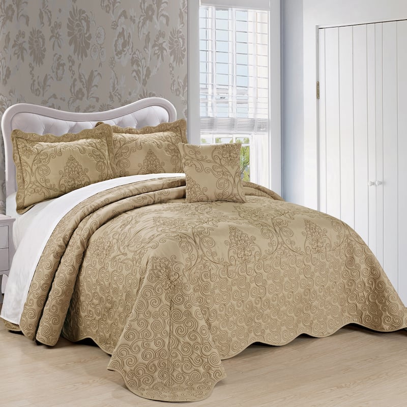 Serenta Damask Oversized 4-piece Bedspread Set - Incense - Oversized King