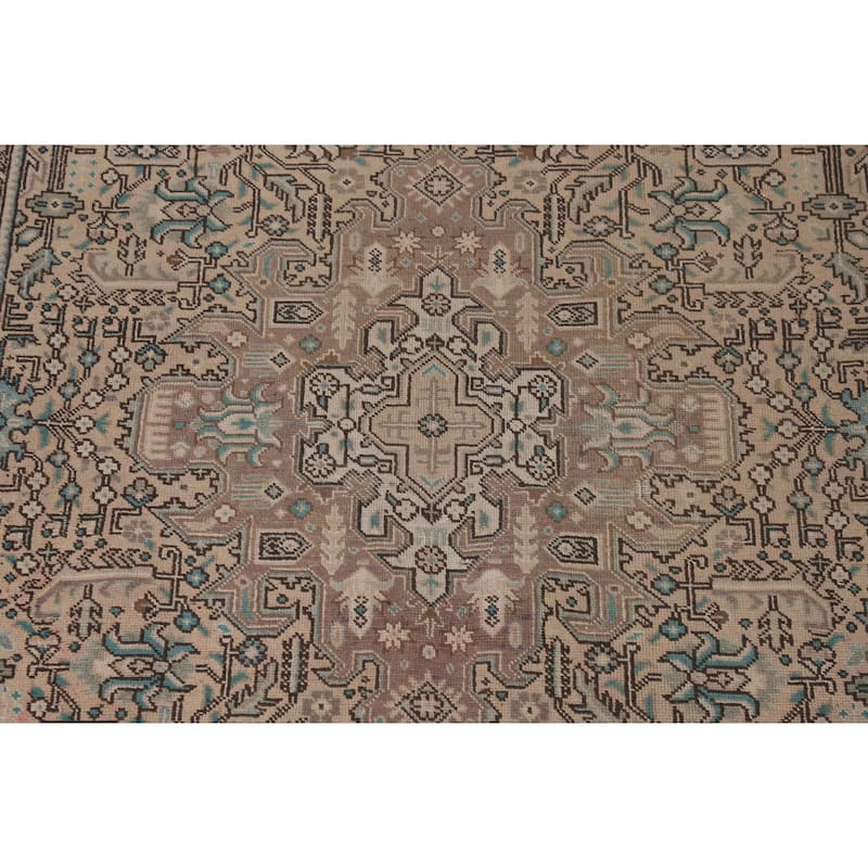 Geometric Peach Tabriz Persian Vintage Rug Hand-Knotted Wool Carpet - 6'4"x 9'5"