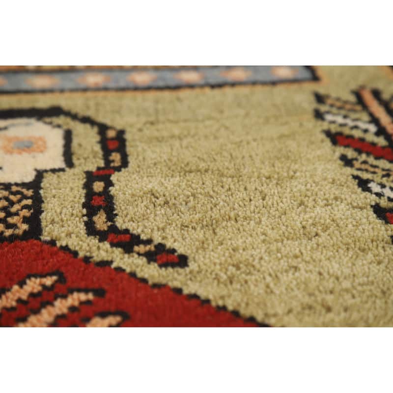 Hand Knotted Oriental 100% Wool Carpet Traditional Tribal Green Heriz (serapi) Runner Rug - 9' 11'' X 4' 1''