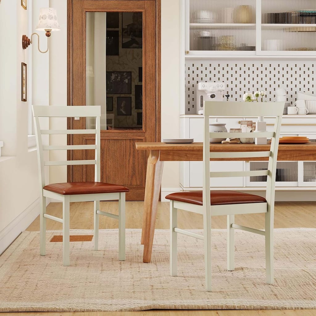 Set of 2/4 Wooden Dining Chairs PU Leather Upholstered Kitchen Chair
