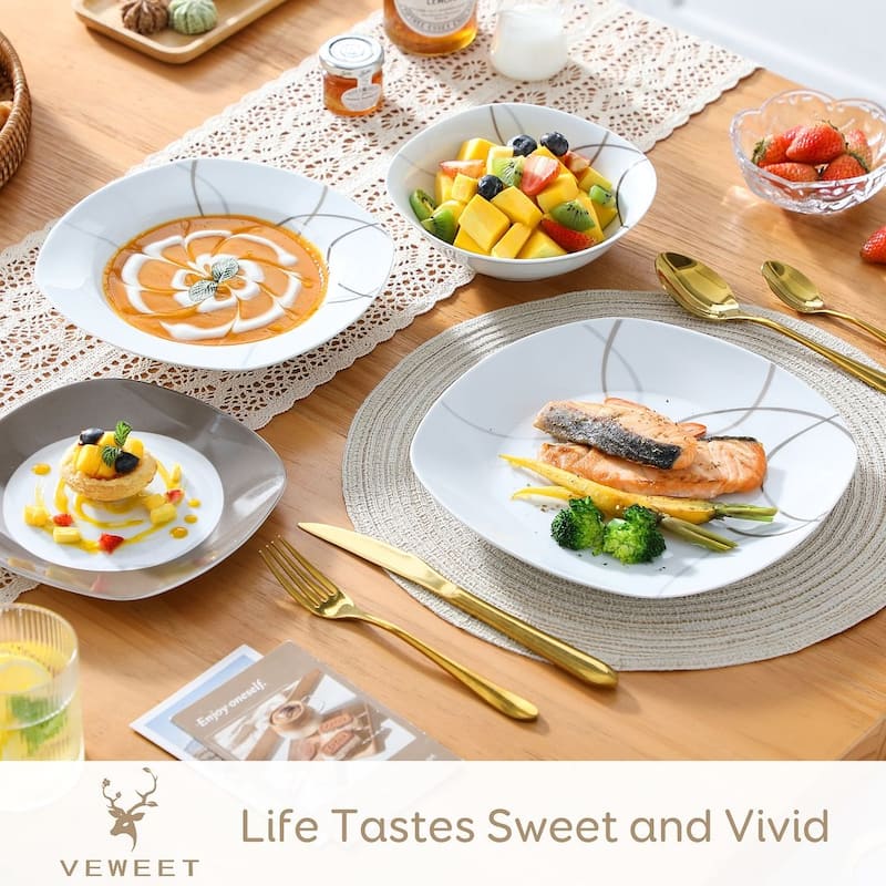 VEWEET Nikita Porcelain Dinnerware Set (Service for 6) - set of 12