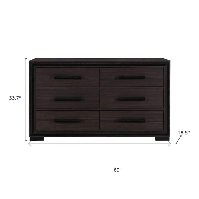 HomeRoots 60" Brown Wood Six Drawer Double Dresser