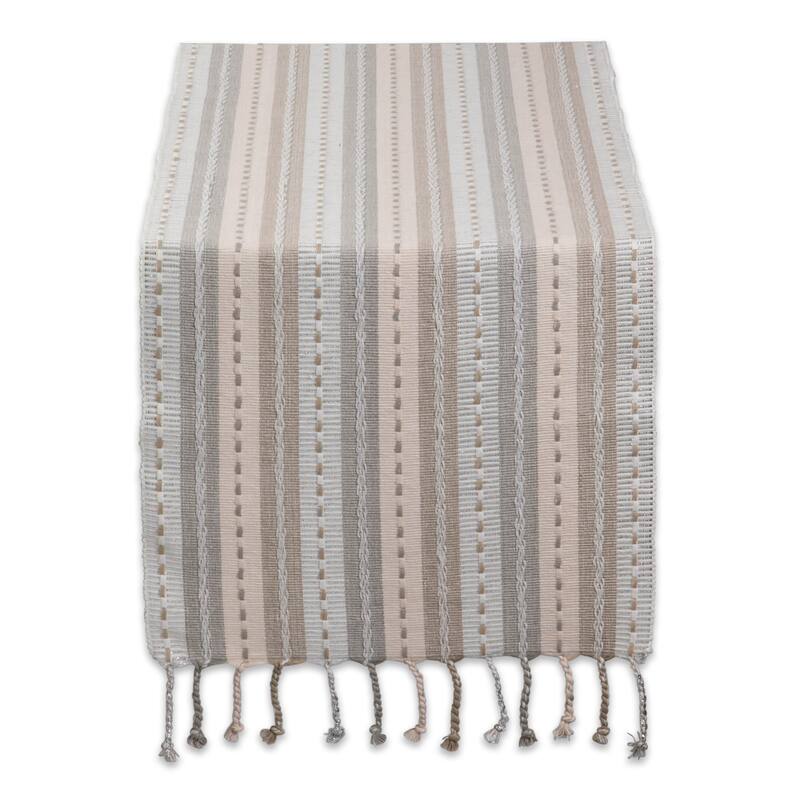 DII Blue Tonal Stripe With Fringe Table Runner - Table Runner, 14x72" - Natural