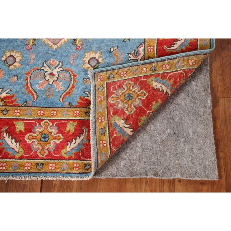 Light Blue Floral Kazak Oriental Area Rug Hand-Knotted Wool Carpet - 4'1"x 6'0"