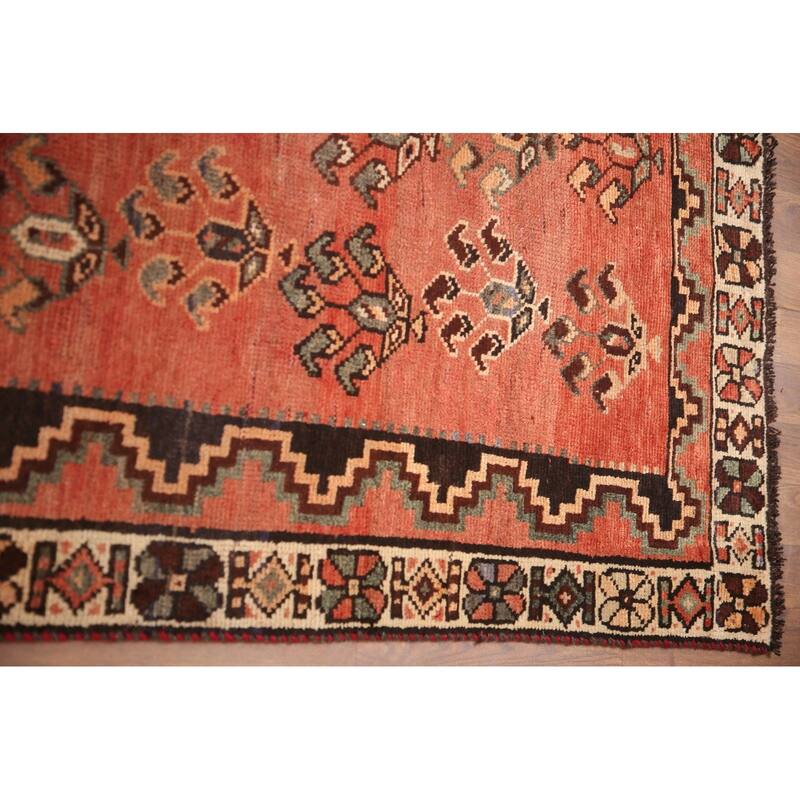 Hand Knotted Oriental 100% Wool Carpet Traditional All-Over Red Qashqai Area Rug - 9' 10'' X 4' 8''