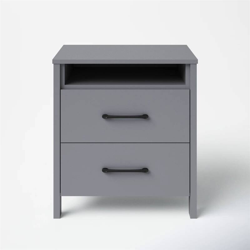 Modern 2-Drawer Bedside Table Nightstand with Shelf Wood Minimalist Bedroom Furniture