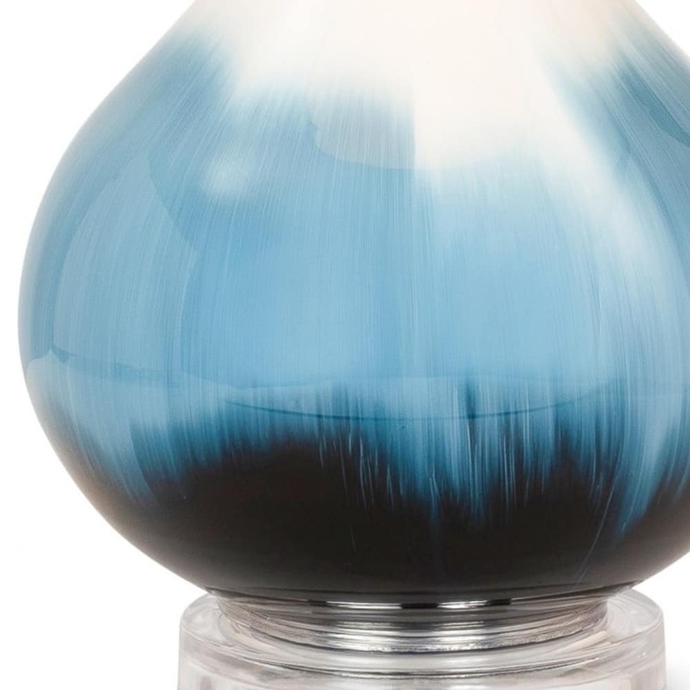 HomeRoots Set of Two 29" Blue and White Glass Table Lamps With White Shades - 13' X '28.5' X '14
