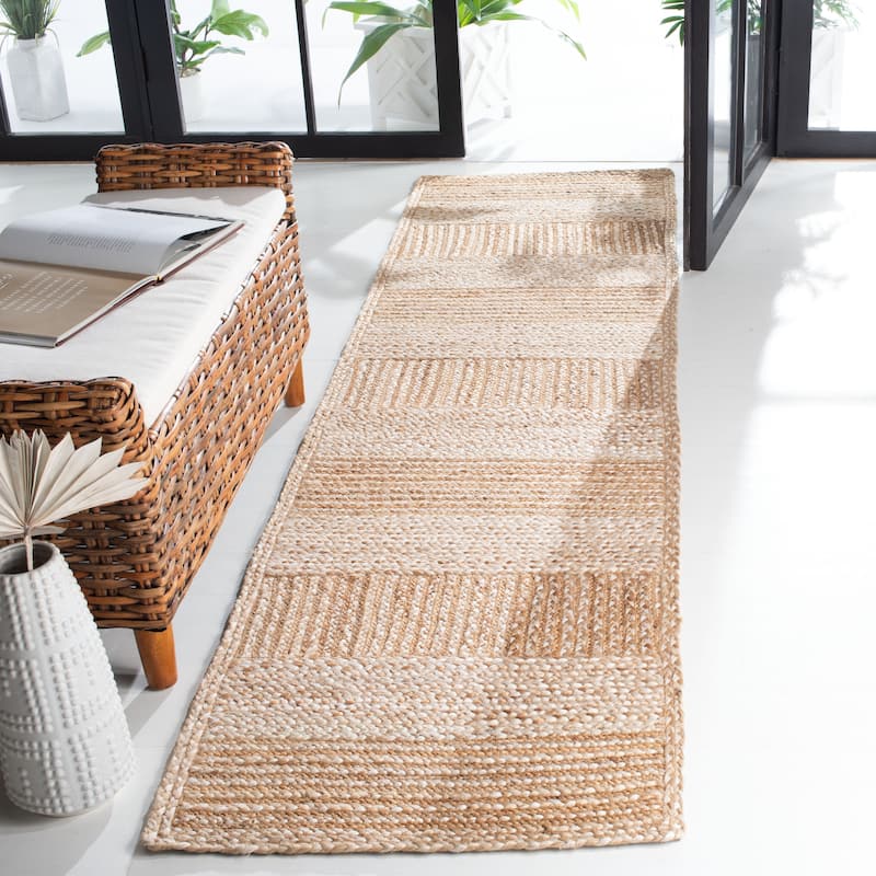 SAFAVIEH Natural Fiber Jessye Stripe Jute Rug - 2'3" x 7' Runner - Natural/Ivory
