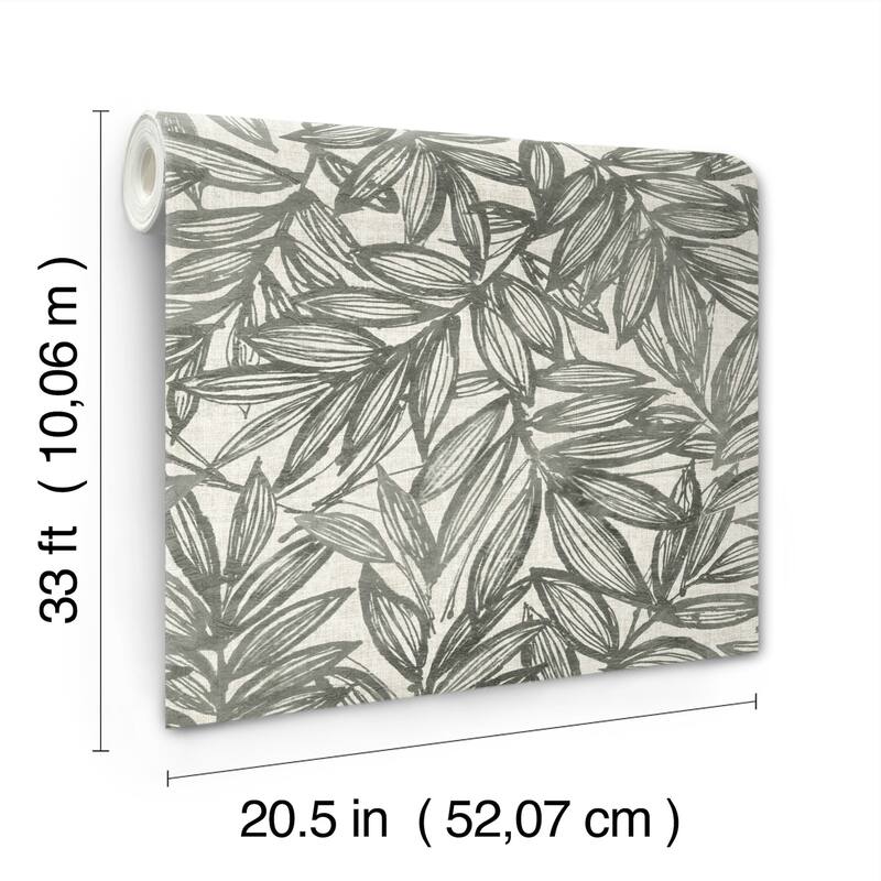 A-Street Prints Rhythmic Charcoal Leaf Wallpaper