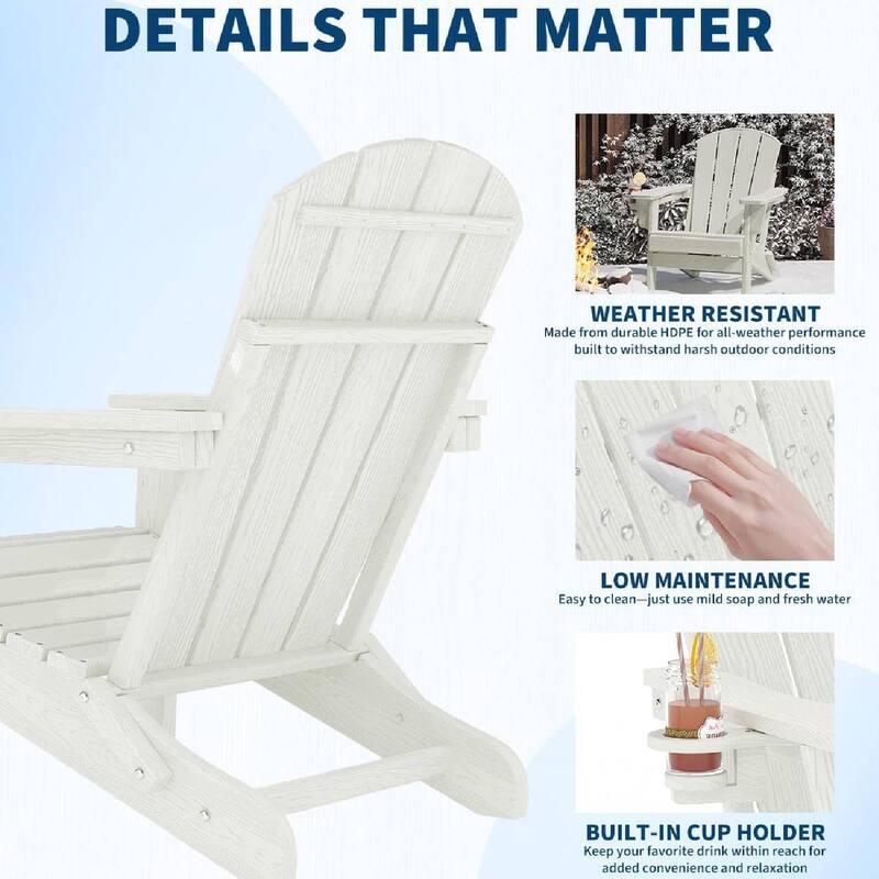 Set of 2 All-Weather HDPE Folding Adirondack Chair For Patios, Decks, Gardens