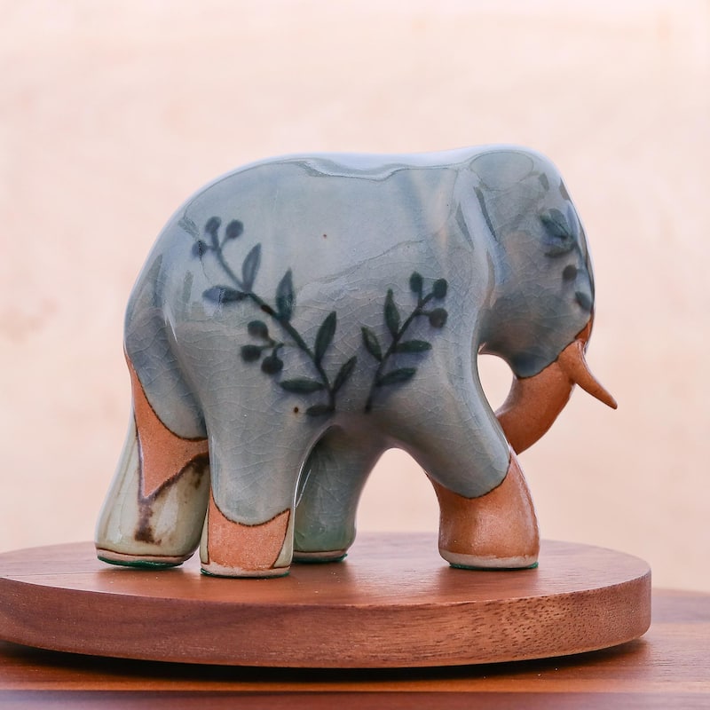 Novica Handmade Jungle Leaves Celadon Ceramic Sculpture