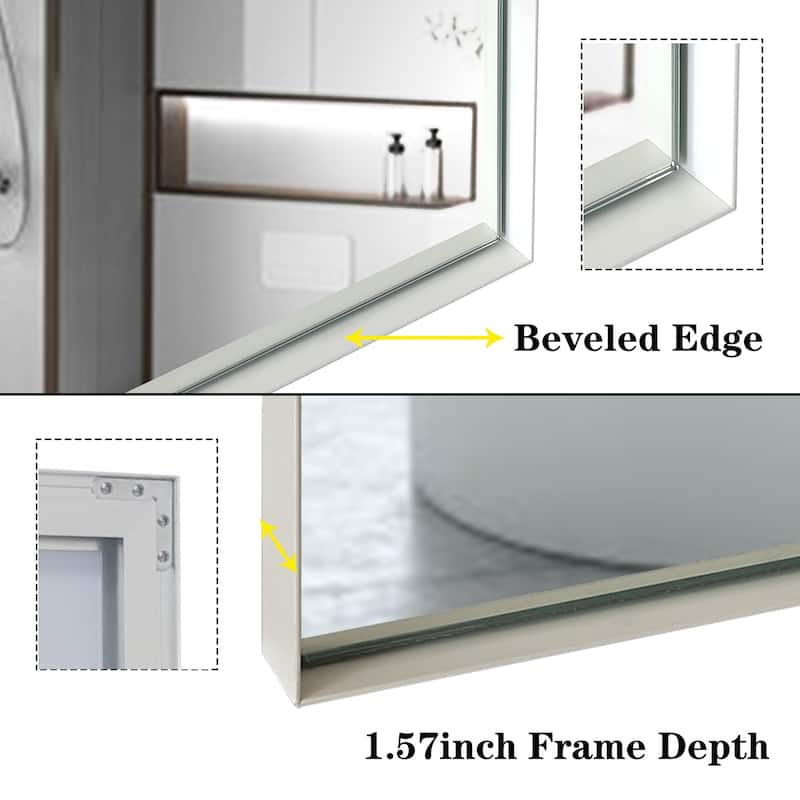 Modern White Beveled Bathroom Vanity Mirror, 40x30 Inch, Rectangular Wall Mirror for Horizontal or Vertical Mounting
