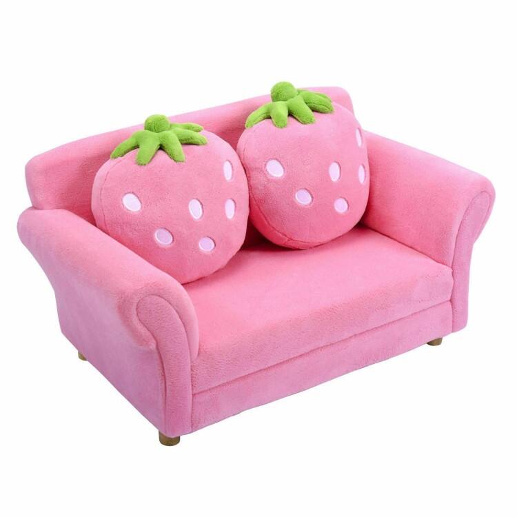 Kids Strawberry Armrest Chair Sofa with 2 Strawberry Pillows - 35.5" x 21.5" x 19"