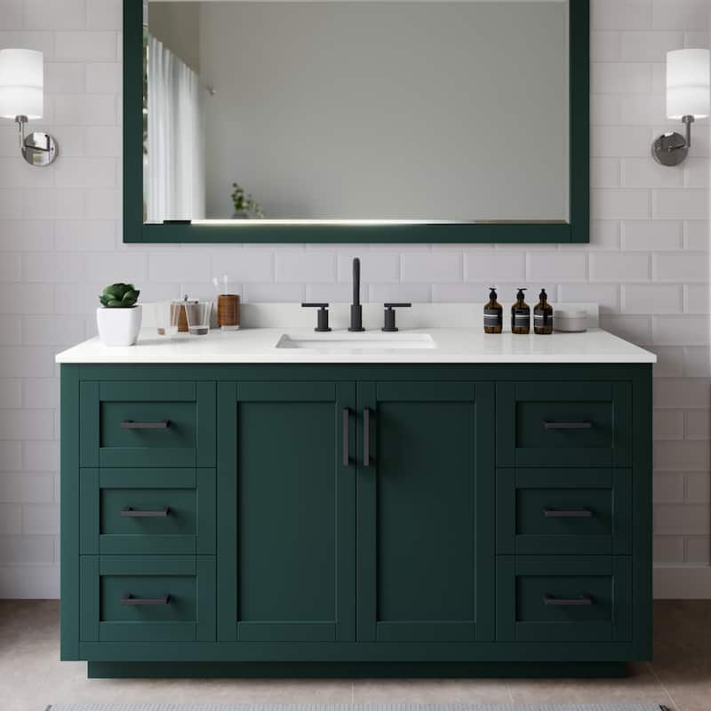 Wyndham Collection WCF292960S-QTZ-US3MXX Miranda 60" Free Standing - Green / White Quartz Top / Matte Black Hardware