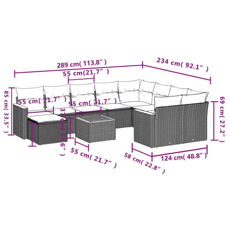 vidaXL Garden Sofa Set Black, Cream White - 21.7 x 21.7 x 14.6 in