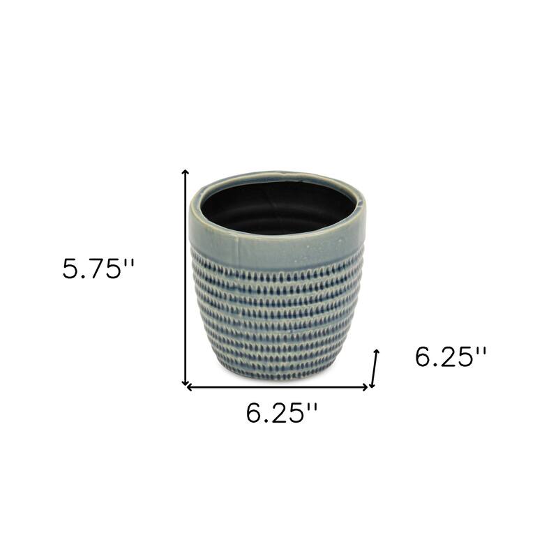 HomeRoots 6" Aqua Striped Ceramic Indoor Outdoor Round Pot Planter