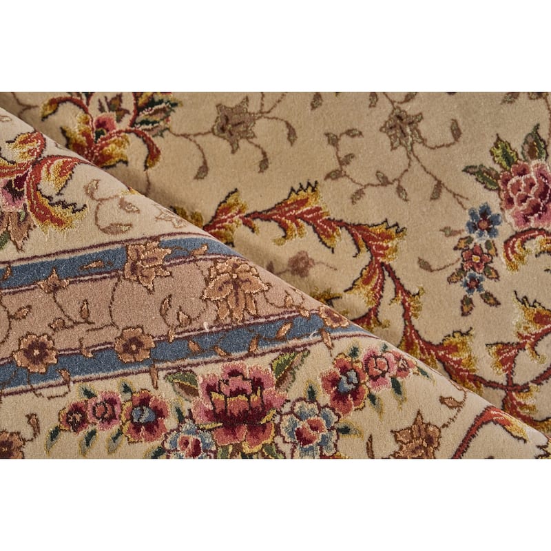 EXQUISITE RUGS ONE-OF-A-KIND Super Fine Isfahan Hand Knotted Beige Rug - 9'x12' - 9'0"x12'0"