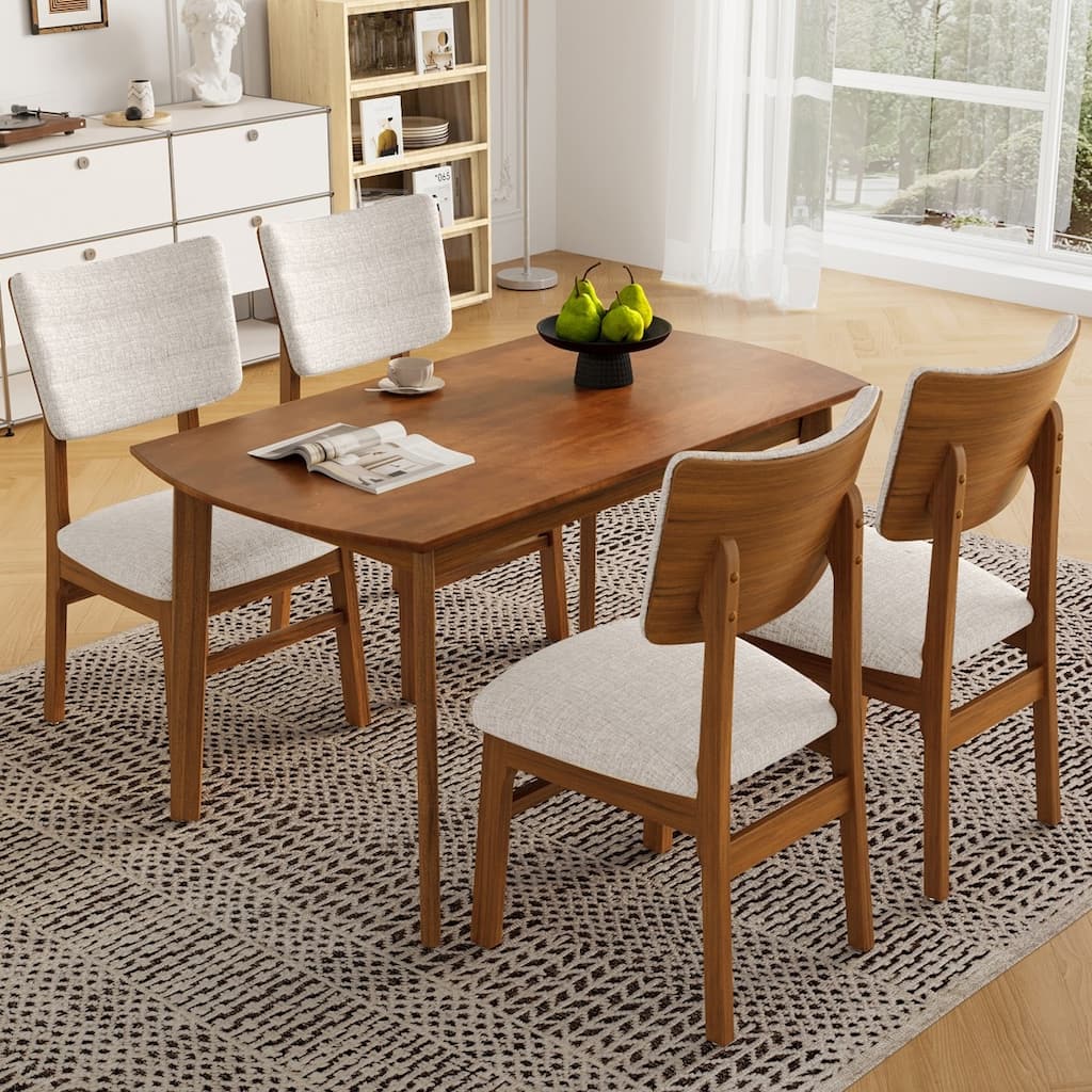 42.75" Farmhouse Wood Table and 4 Upholstered Chairs, 5-Piece Dining Set