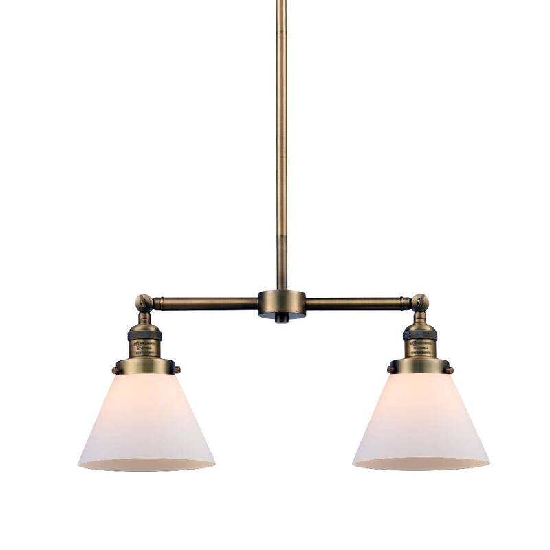 Innovations Lighting Large Cone 2 Light 21" Wide Linear Chandelier - Brushed Brass / Matte White Cased
