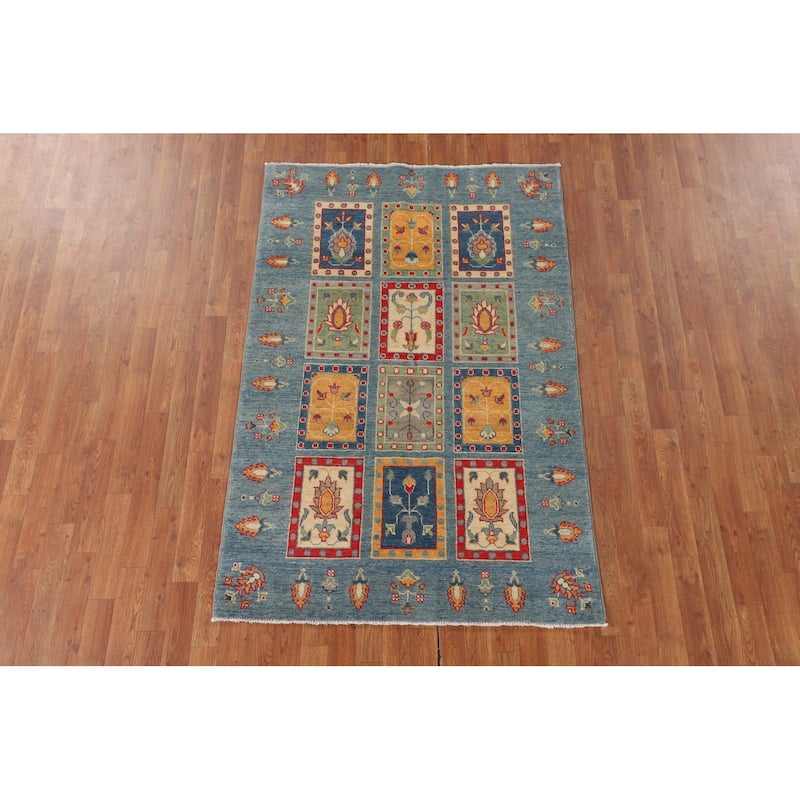 Garden Design Blue Kazak Oriental Area Rug Handmade Wool Carpet - 3'11"x 6'0"