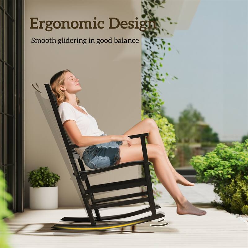 Poplar Wood Outdoor Rocking Chair with Slatted Design - 26.75" W x 34.75" D x 45.25" H