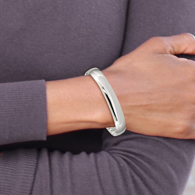 Curata 925 Sterling Silver 7.5" 9.75mm Solid Plain Wide Slip On Polished Bangle Bracelet