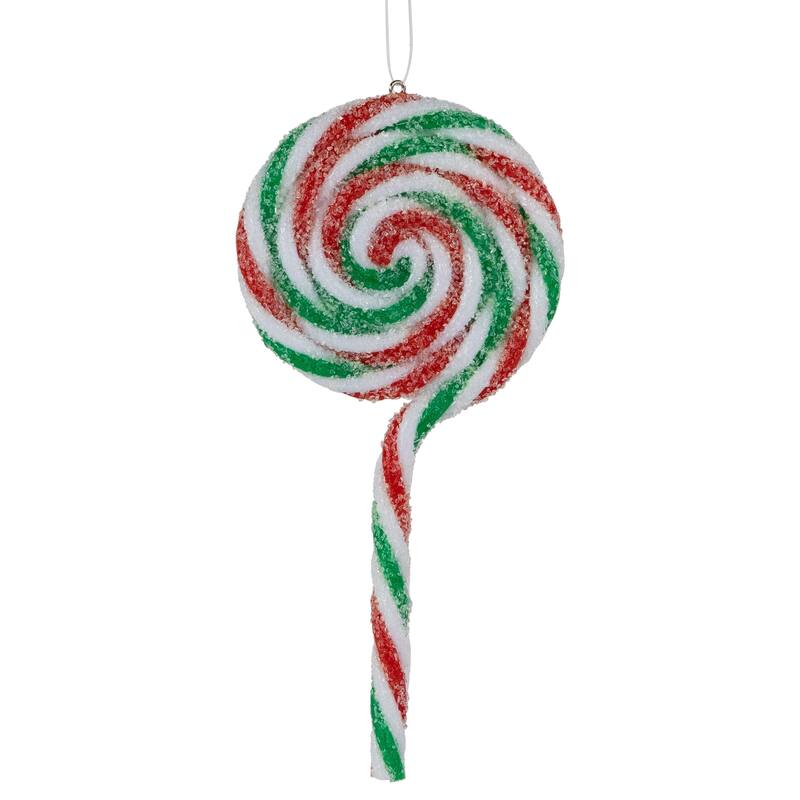 6ct Frosted White Green and Red Lollipop Christmas Ornaments 7" - 6"