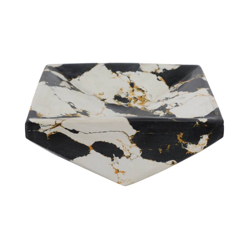 Stone Marble Decorative Bowl Geometric Design Vein Finish - 4" Black - 8" x 8" x 3.5"
