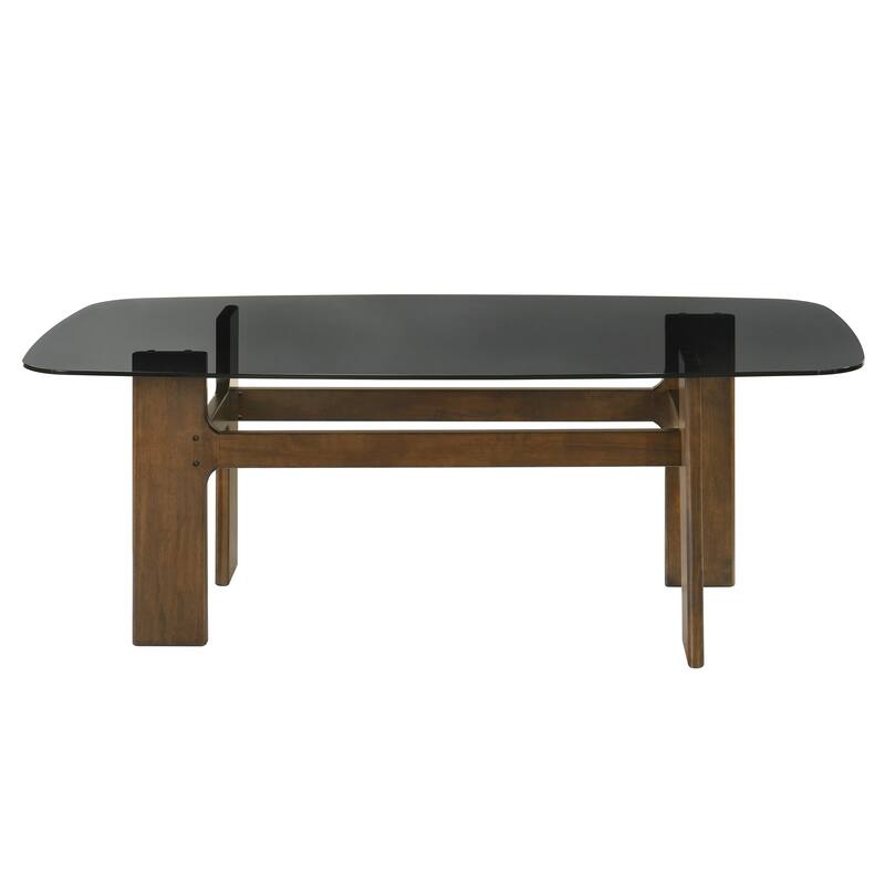 Ileena Mid-Century Modern 79 in. Rectangle Wood Dining Table in Walnut finish with Tempered Glass Top