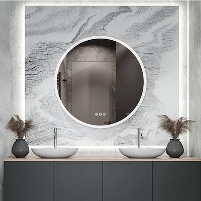 23.62 in. W x 23.62 in. H Round Frameless Anti-Fog Dimmable LED Lighted Wall-Mounted Bathroom Vanity Mirror - Silver