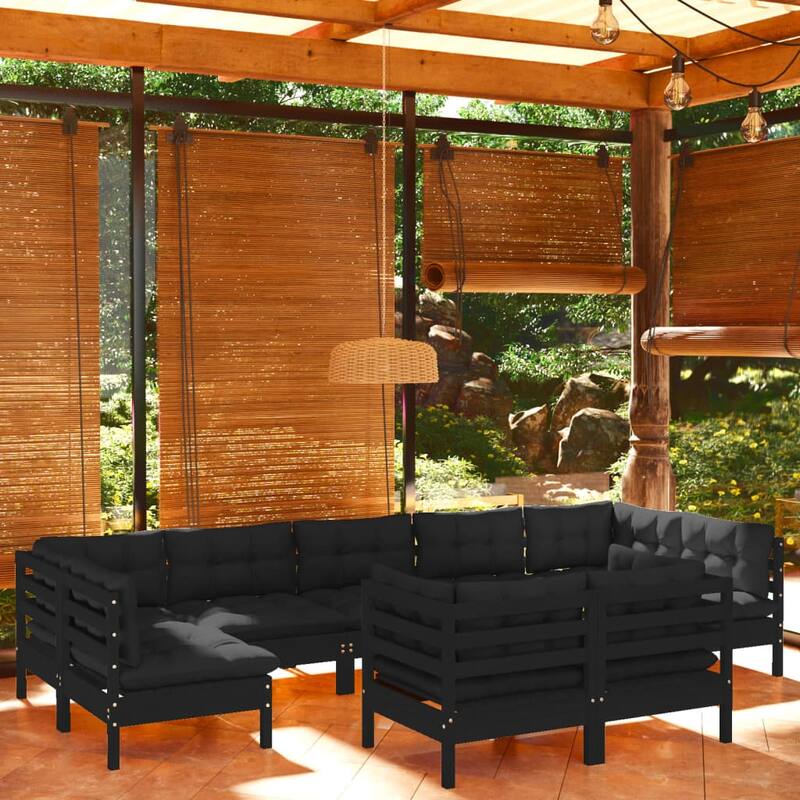 vidaXL Solid Pinewood Patio Lounge Set 11 Piece with Cushions Multi Colors - 25" x 25" x 24.6" - Grey