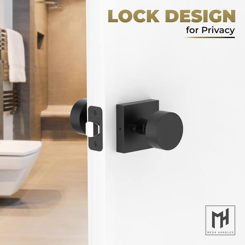 Mega Handles SUANA Square Privacy Round Knob for Hallway, Closet and Bathroom I Reversible Keyless Door Lock