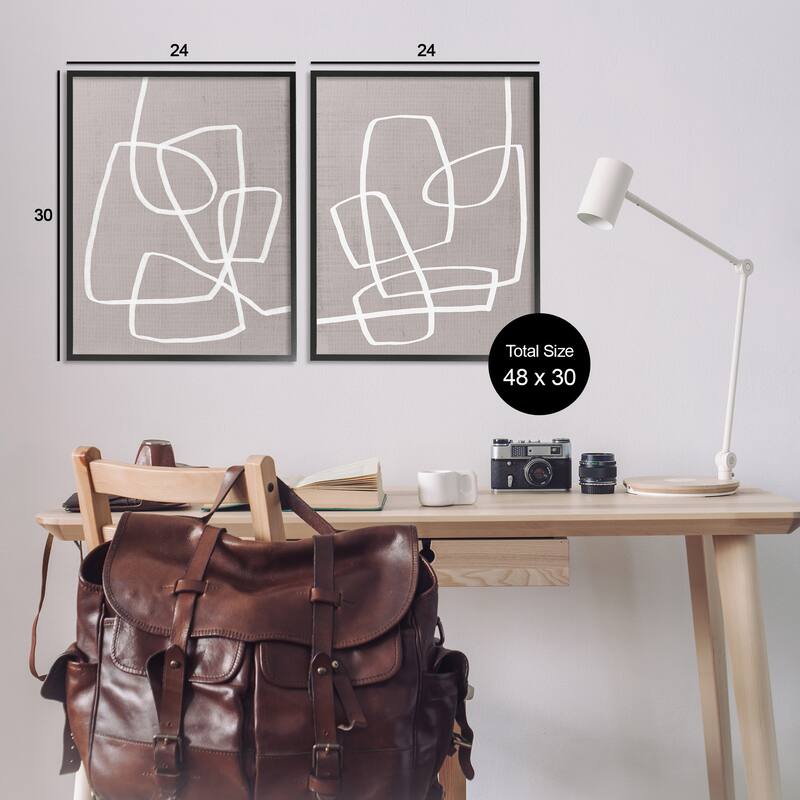 Stupell Abstract Busy Line Minimal Boho Design Brown White 2pc Multi Piece Framed Wall Art Set