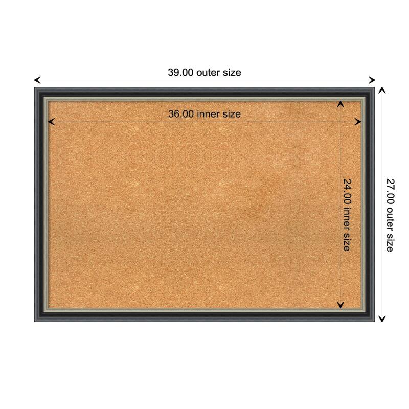 Theo Black Silver Wood Framed Natural Corkboard Bulletin Board - Board Size 36x24