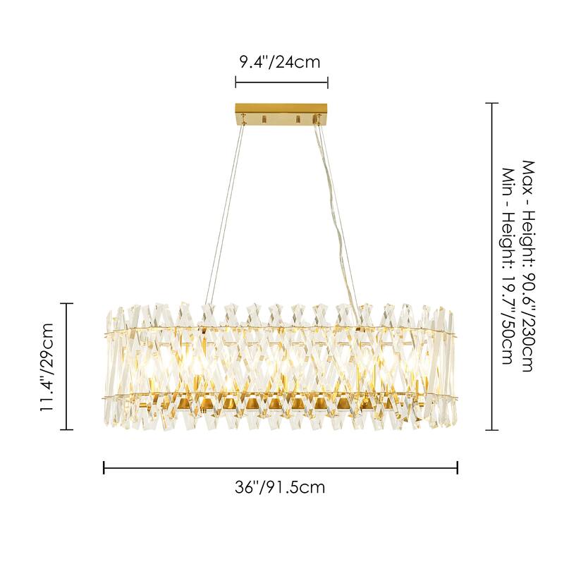8-Light Brushed Gold Modern Luxury Iron & Cut Glass Chandelier Light with Adjustable Height for Living & Dining Rooms
