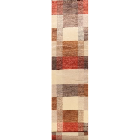 Geometric Modern Oriental Gabbeh Kashkoli Wool Runner Rug Handmade - 3'2" x 20'6"
