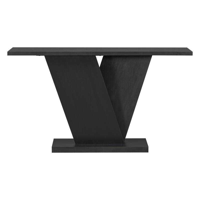 59.8" MDF Console Table With Natural Wood Veneer with V-Shaped Base for Living Room