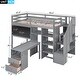 preview thumbnail 10 of 10, Twin Size Loft Bed with Pullable Desk, Storage Shelves, Staircase, and Blackboard - Solid Wood Frame for Space-Saving Design
