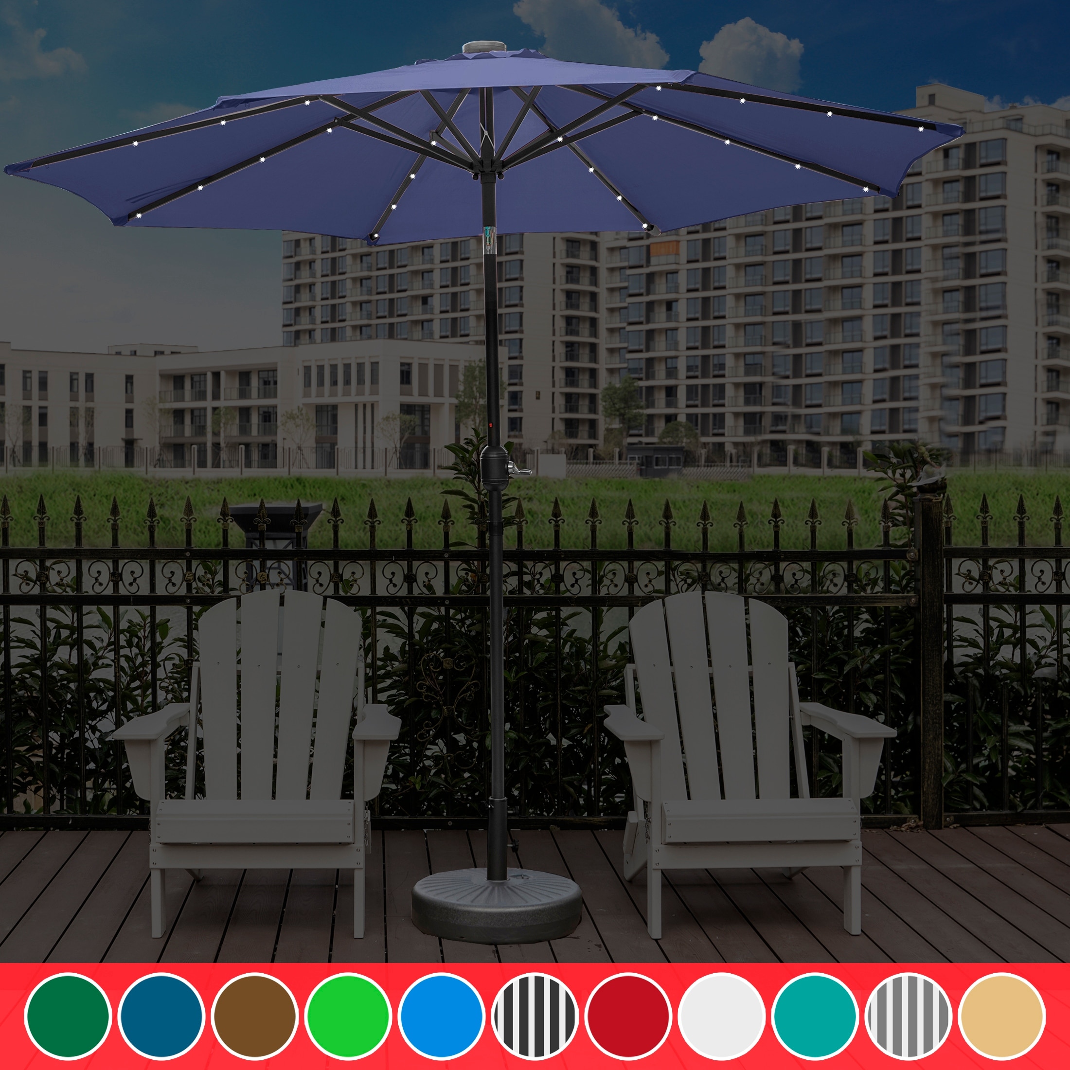 lighted patio table umbrellas 9 ft Solar Umbrella 32 LED Umbrella Market Umbrella with Tilt and Crank Outdoor Umbrella for Garden, Deck, Backyard, Pool and In the night use solar powered Led to reignite your passion for outdoor dining and brighten your summer nights Best Choice Products 7.5ft Solar