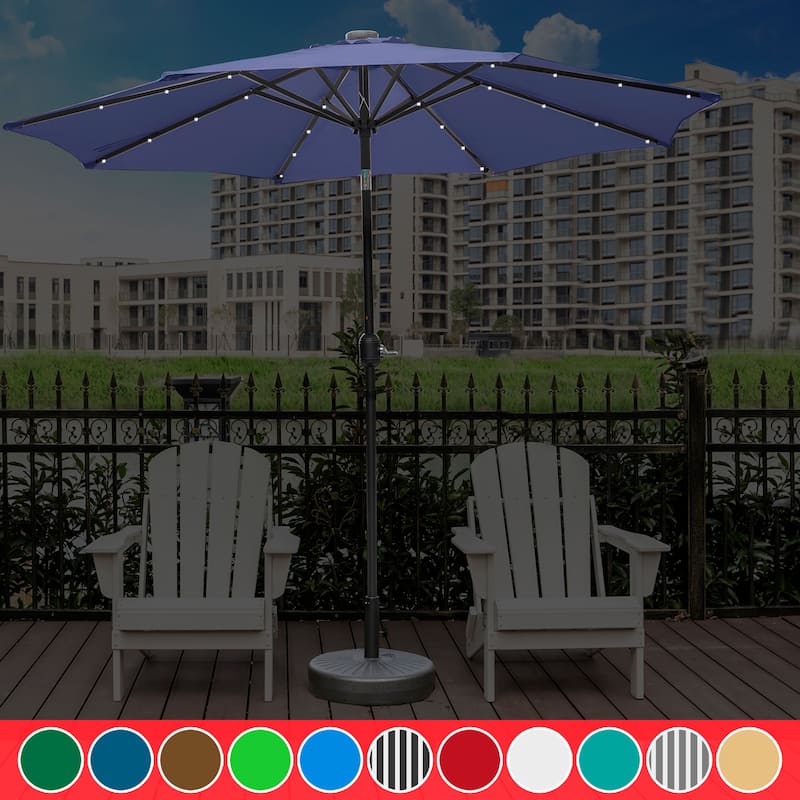 9 Ft. Solar Lighted Patio Umbrella with Base Included