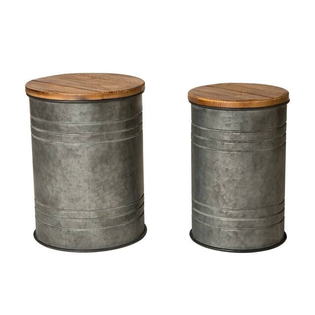 Glitzhome iron/ Pine 19-inch Farmhouse Nesting Side End Table with Storage (Set of 2) - Galvanized Dark Grey-Ship From NJ