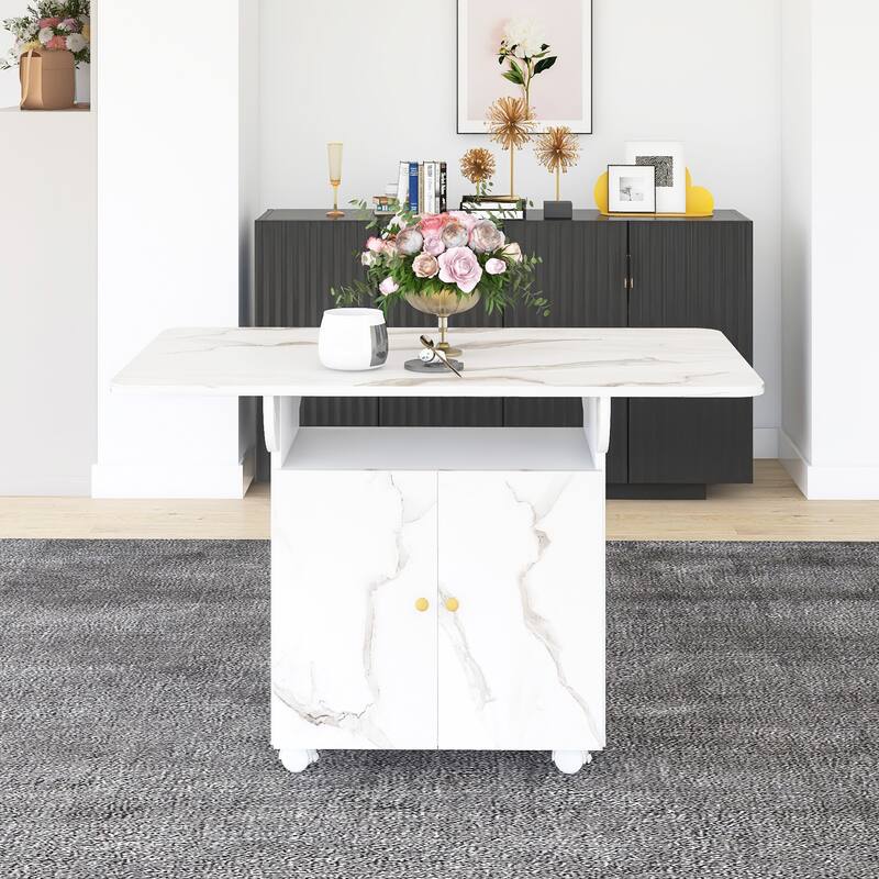 47" MDF Folding Dining Table with storage rack and cabinet