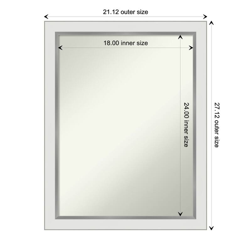 Non-Beveled Bathroom Wall Mirror - Eva White Silver Narrow Frame - 21 x 27 in - Eva White Silver Narrow