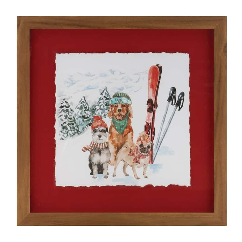 Dog with Sled and Ski Christmas Wall Signs - 12.25"- Set of 2